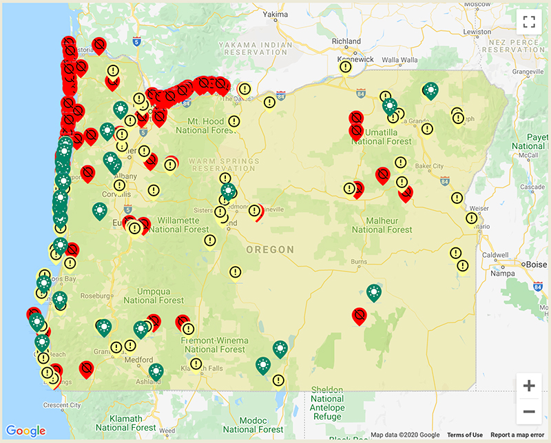 oregonstateparksstatusmap PCT Oregon